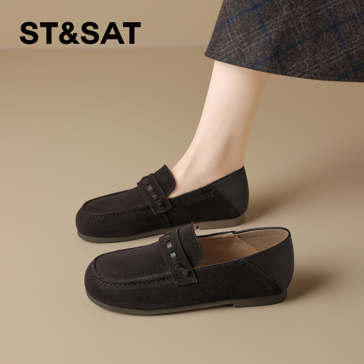 星期六复古真皮软底豆豆鞋女2026新款春季不累脚一脚蹬勃肯鞋单鞋,女鞋,淘宝优惠券,粉丝福利购,淘宝优惠卷