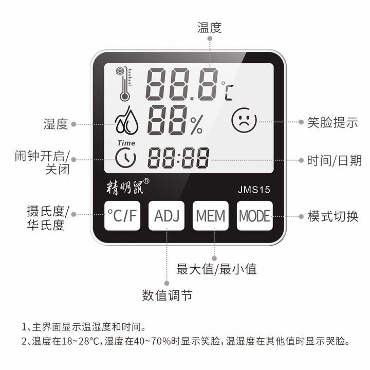 JMS15温控仪智能温湿度计高精度温度计室内干湿度表