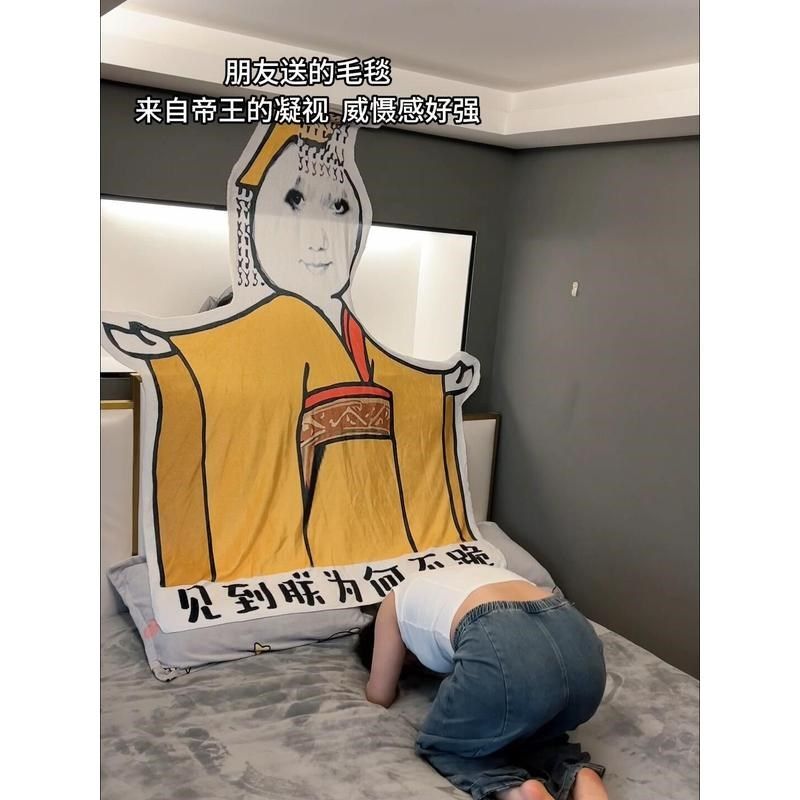 优选见到朕为何不跪毛毯子搞怪龙玉涛表情包空调毯夏季午睡法兰绒