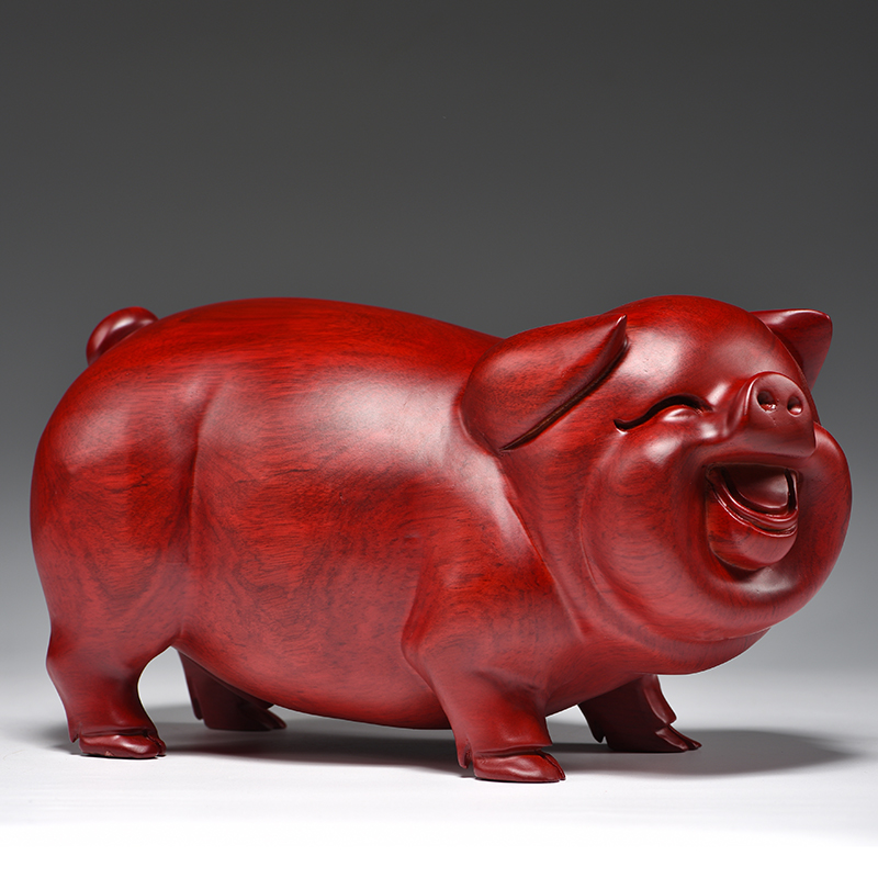 优选红花梨实木雕刻猪摆件十二生肖动物一对猪家居桌面装饰红木工