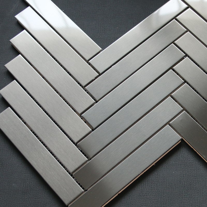 W酒店大堂黑色拉丝不锈钢马赛克背景墙 银色电视墙金属瓷砖墙贴