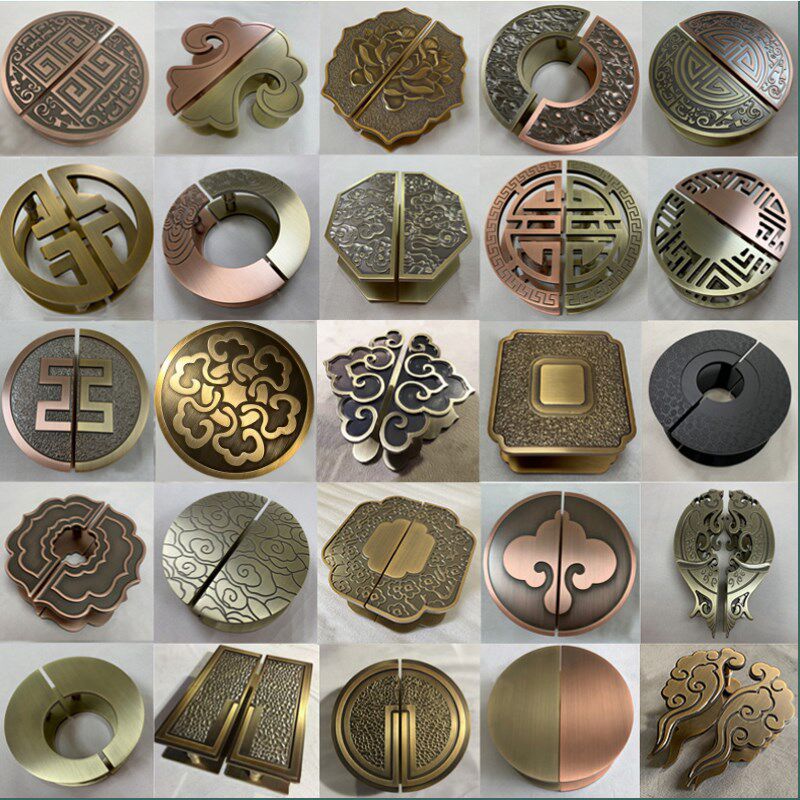 新中式半圆大门拉手圆形玻璃门拉手雕刻定制仿古铜祥云实木门把手