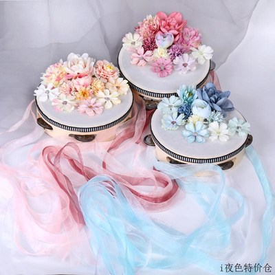 超仙绢花手鼓飘带铃鼓 汉服拍照道具 民族舞手拍鼓上铃鼓舞蹈演出