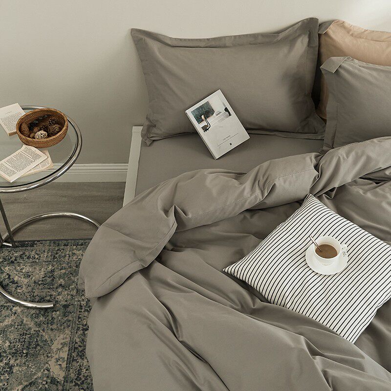 简约纯灰色长绒棉男生被套床单四件套 100支双股磨毛1.8m床笠/品