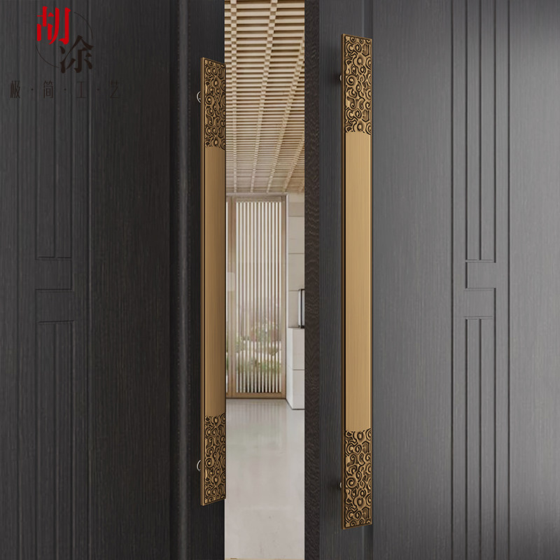 中式拉手古铜色精雕祥云大拉把推拉木门把手新中式玻璃门拉手对装