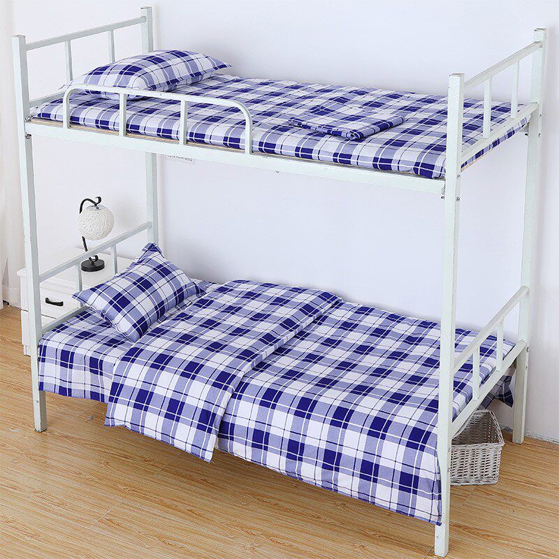 宿舍纯棉三件套蓝白格子学生用单人被子被套床单大学住宿床上用品