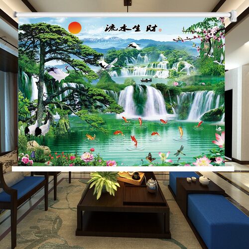 中式山水风景卷帘画办公室客厅水墨遮光隔热升降卷拉式窗帘装饰画