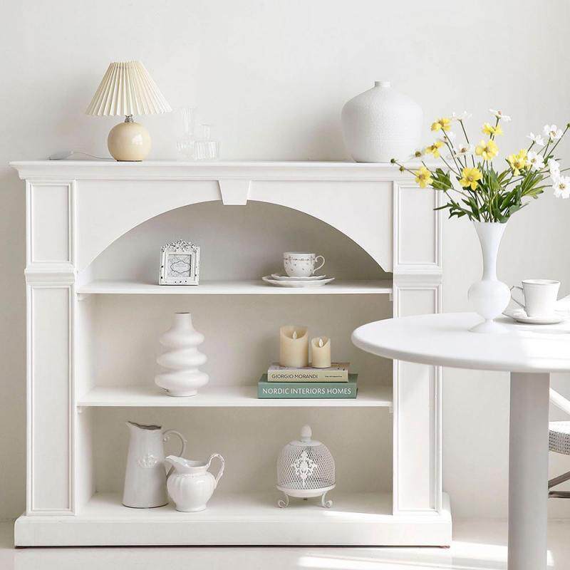 白色法式壁炉装饰柜木质客厅电视柜玄关背景墙边柜置物架收纳柜子