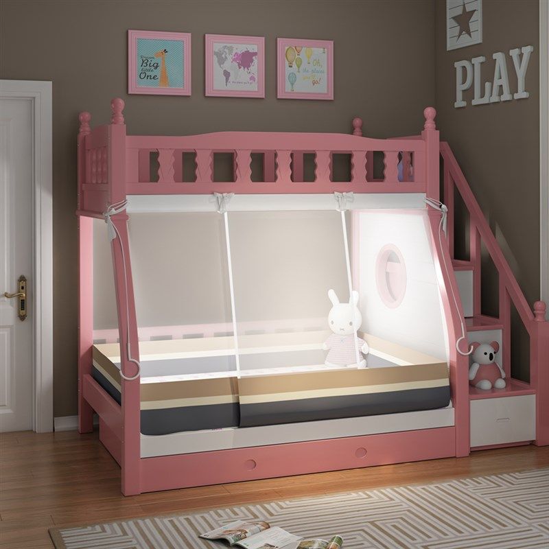 子母床蚊帐1.2m双层床下铺1.5米儿童实木家用高低床梯形通用1.35m