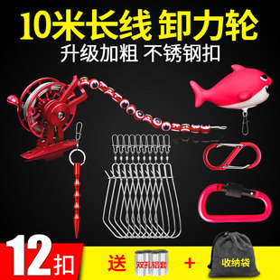 拴鱼绳不锈钢丝串挂绑套鱼锁绳专用大号 路亚活鱼扣锁鱼器便携轮式