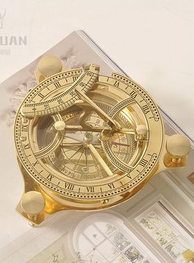 优选印度黄铜手工金色指南针指北针欧式纯铜日晷铜质便携迷你罗盘