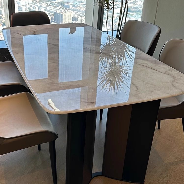 轻奢大理石餐桌椅组合高级感天然奢石超晶石长方形彩晶石微晶石桌