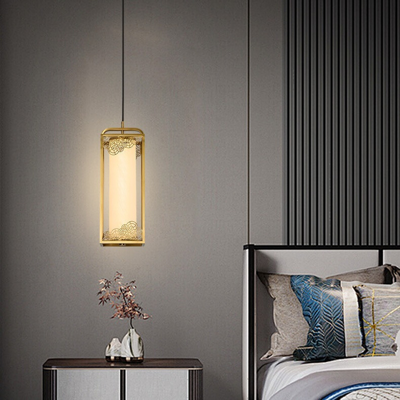 新中式铜材小吊灯云彩玻璃吊灯卧室吊灯玄关吊灯过道吊灯书房吊灯