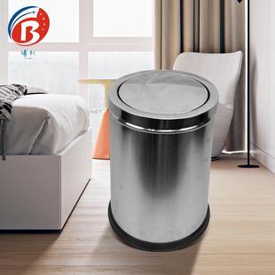 耀博新佛山酒店客房卫生间不锈钢圆形10L翻转盖桶摇盖房间垃圾桶