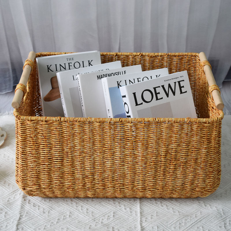 精选仿藤篮简约木把手整理筐零食筐杂物收纳篮脏衣篮卧室换洗衣物,收纳整理,其他收纳篮,淘宝优惠券,粉丝福利购,淘宝优惠卷