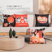 精选日式 棉麻布艺抱枕靠枕沙发靠垫靠背和风浮世绘抱枕床头靠垫民