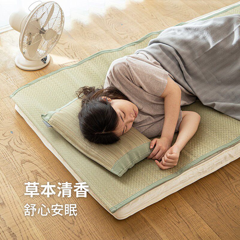霜山蔺草草席夏季老式凉席可折叠席子88cm家用宿舍单人灯心草枕头