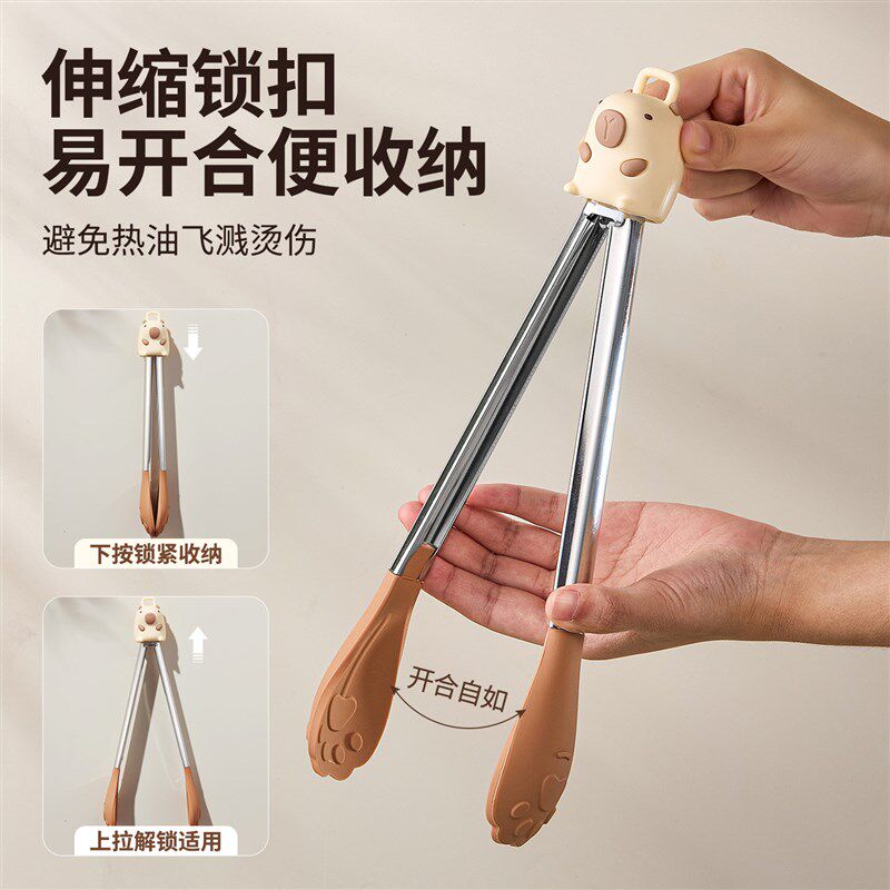 硅胶牛排夹子食品夹厨房防烫耐高温不锈钢烤肉工具烧烤煎牛排专用