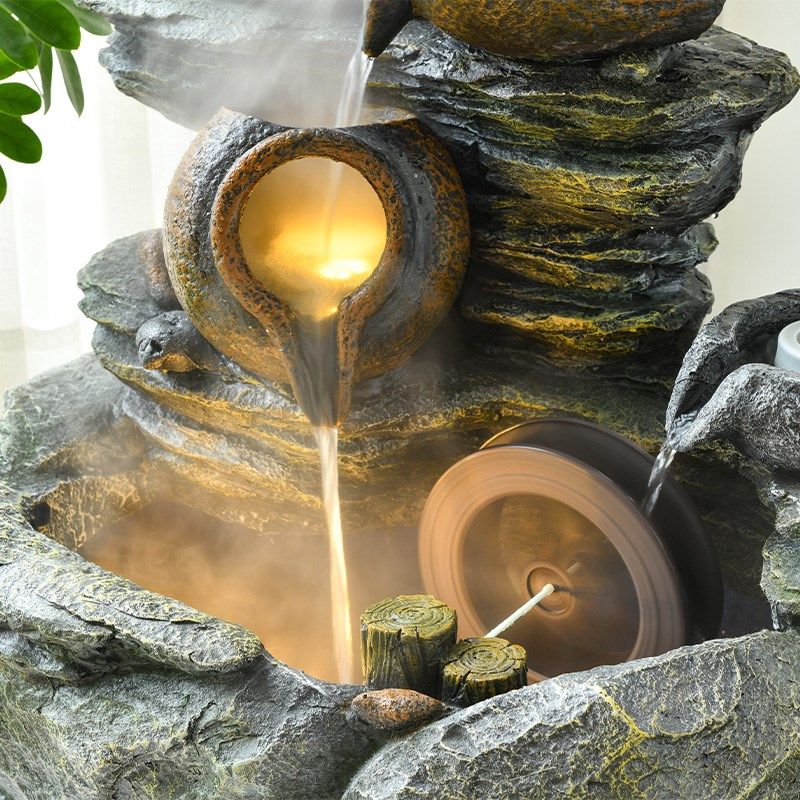 庭院鱼池假山陶罐流水摆件循环水花园喷泉造景布置室外水系景观