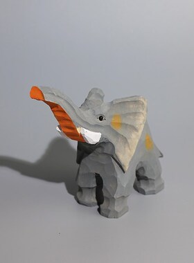 精选吉祥大象手工木雕小摆件可爱卡通手工雕刻公仔桌面装饰摆放小