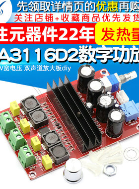 2*100W 数字功放板模块 12V-24V宽电压 TPA3116D2双声道放大板diy
