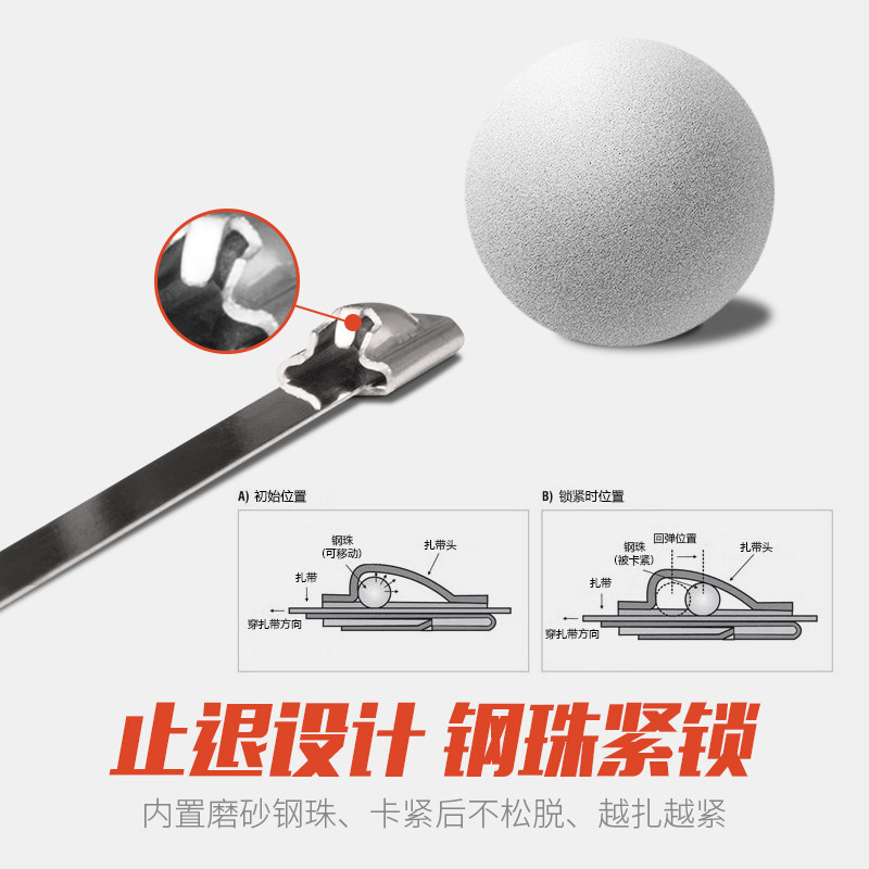 304不锈钢扎带19/20*300mm金属扎带电力标牌扎丝桥架自锁扎带