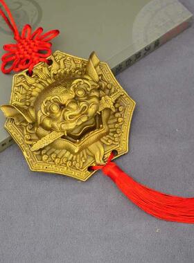 狮咬剑全铜狮子头八卦镜虎头牌兽头挂件睚眦门神摆件狮子咬剑