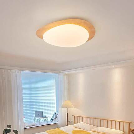 中古风胡桃木卧室吸顶灯新款创意木纹色鹅卵石极简主卧书房LED灯