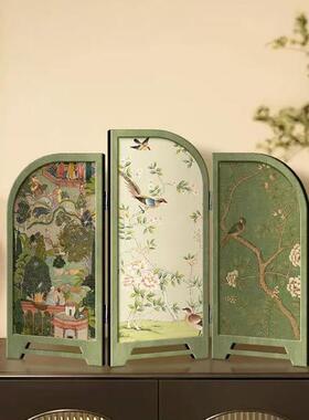 中古风彷古桌面摆件客厅创意小屏风装饰画山水玄关柜电视柜画美学