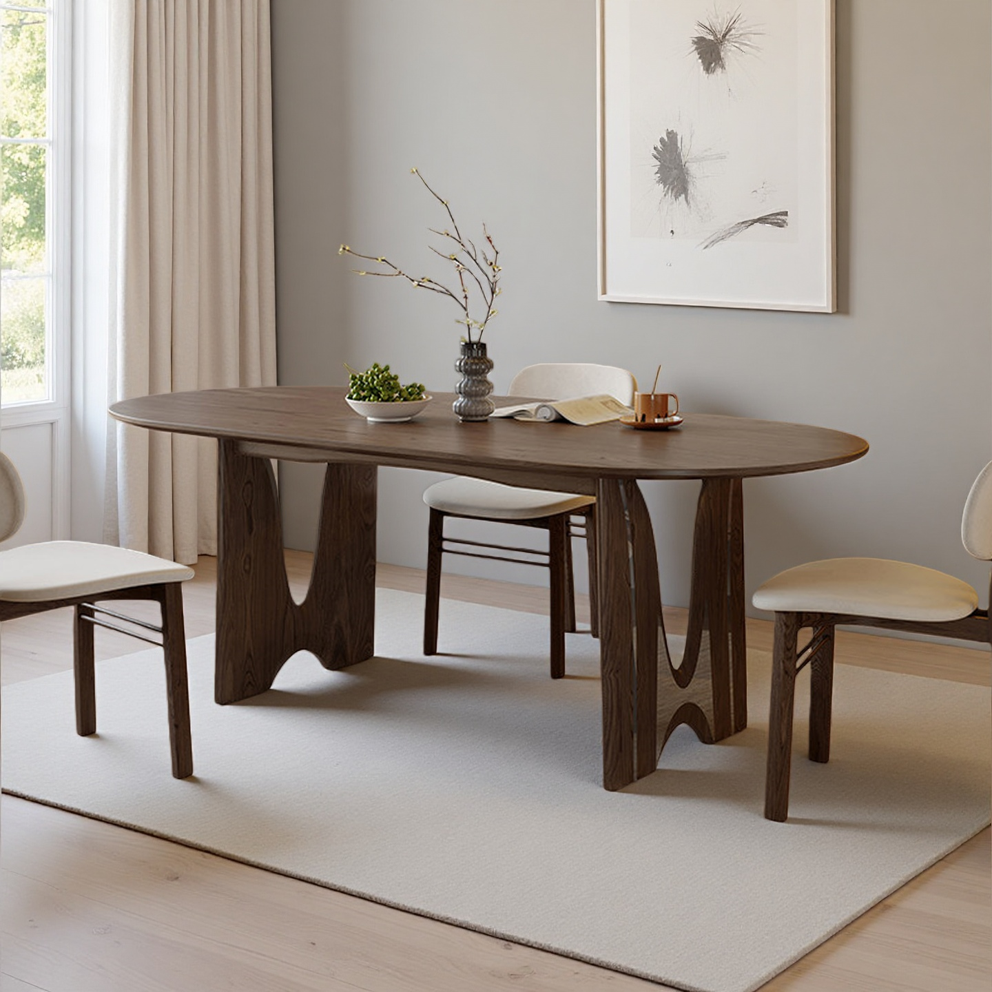 白蜡木全实木双层承托椭圆餐桌椅