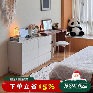 E家魅力奶油风翻盖梳妆台翻盖斗柜收纳柜一体床尾全实木斗化妆桌