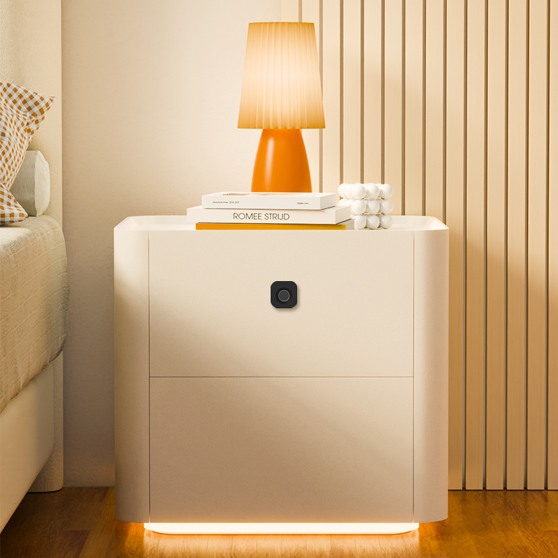 现代简约白色圆形床头柜LED灯光收纳柜卧室创意个性储物柜