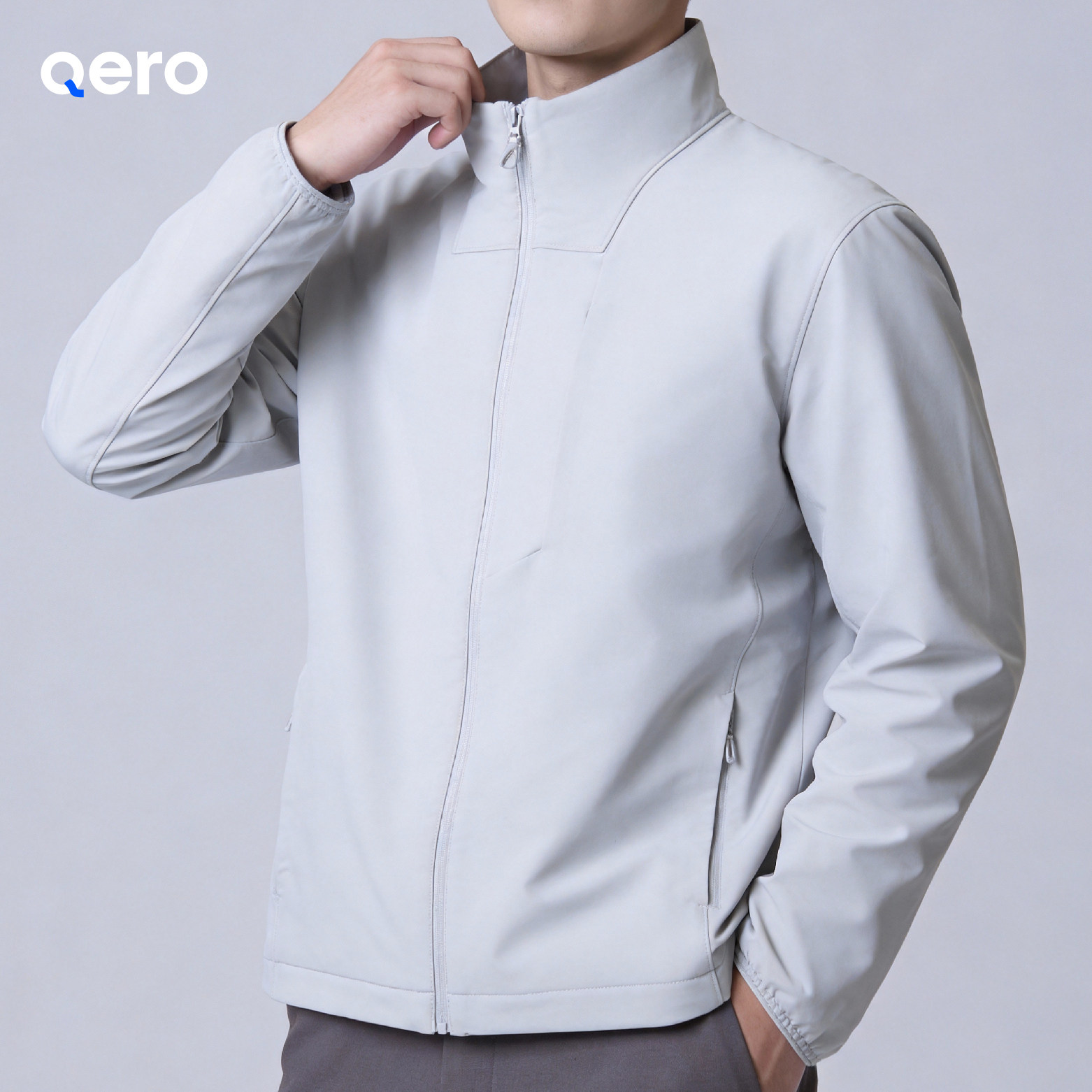 QERO-简约休闲风男士立领拉链夹克修身轻薄外套春秋寄户外风衣