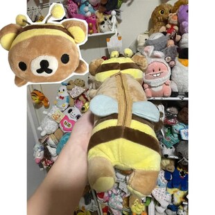 日系可爱中古绝版轻松熊蜜蜂熊哥毛绒公仔笔袋文具盒rilakkuma
