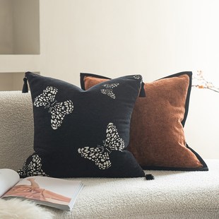 精选轻奢黑色蝴蝶结沙发抱枕撞色高级感客厅沙发床头靠枕套靠垫靠