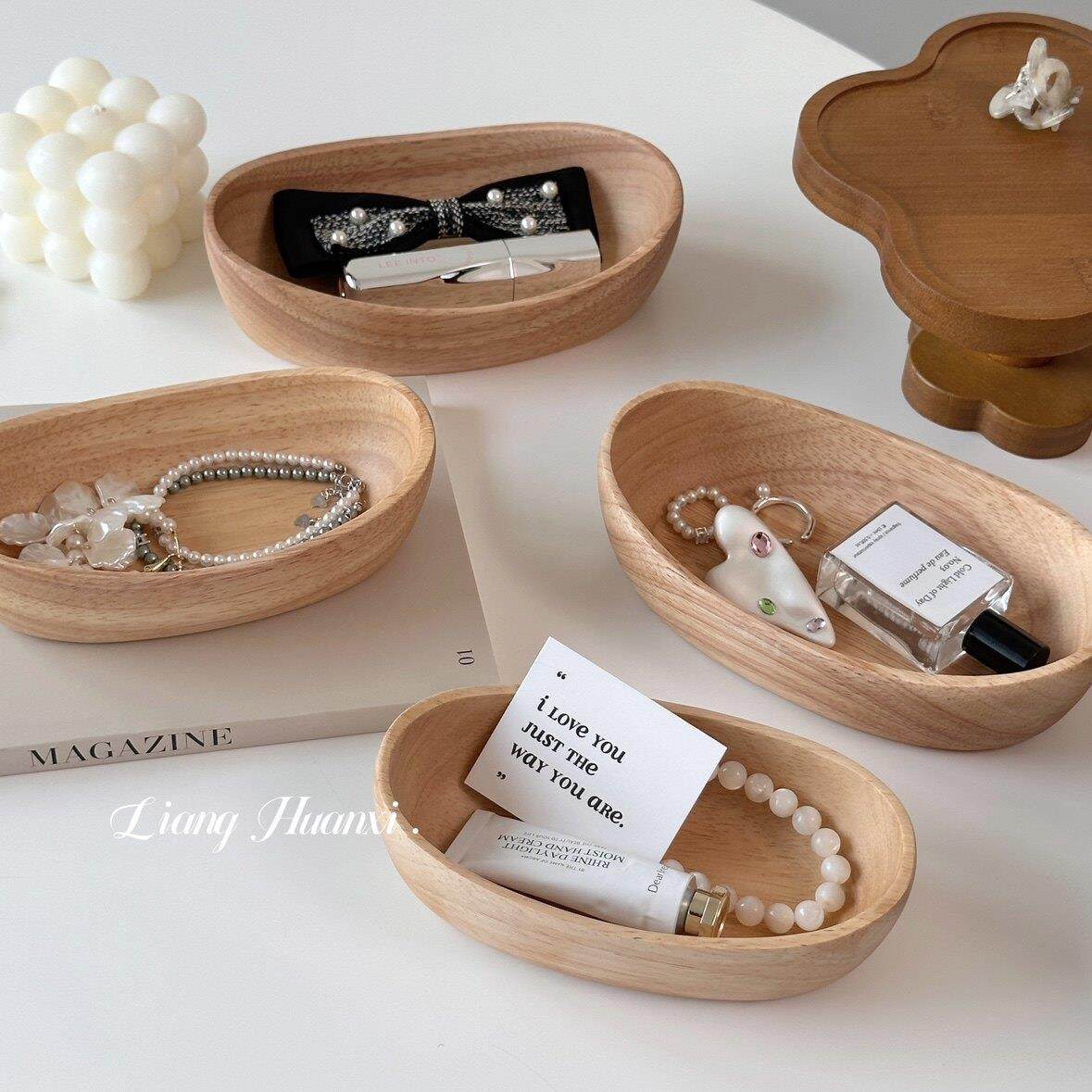 木质桌面首饰托盘迷你收纳盒香薰托盘小船玄关钥匙杂物整理收纳盘
