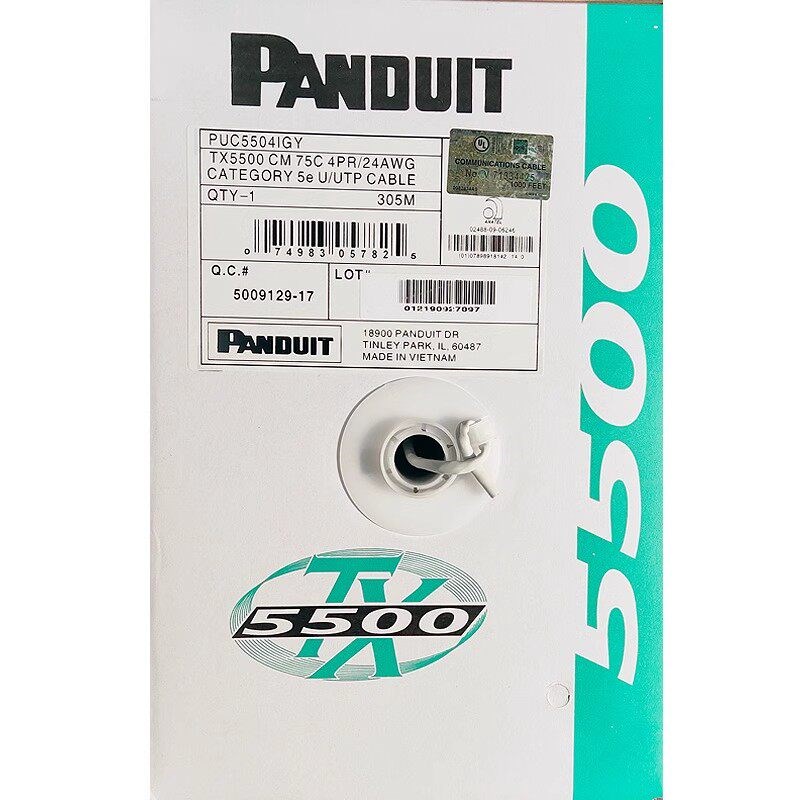 Panduit泛达超五类网线cat5e非屏蔽双绞线PUC5504IGY百兆国标网线