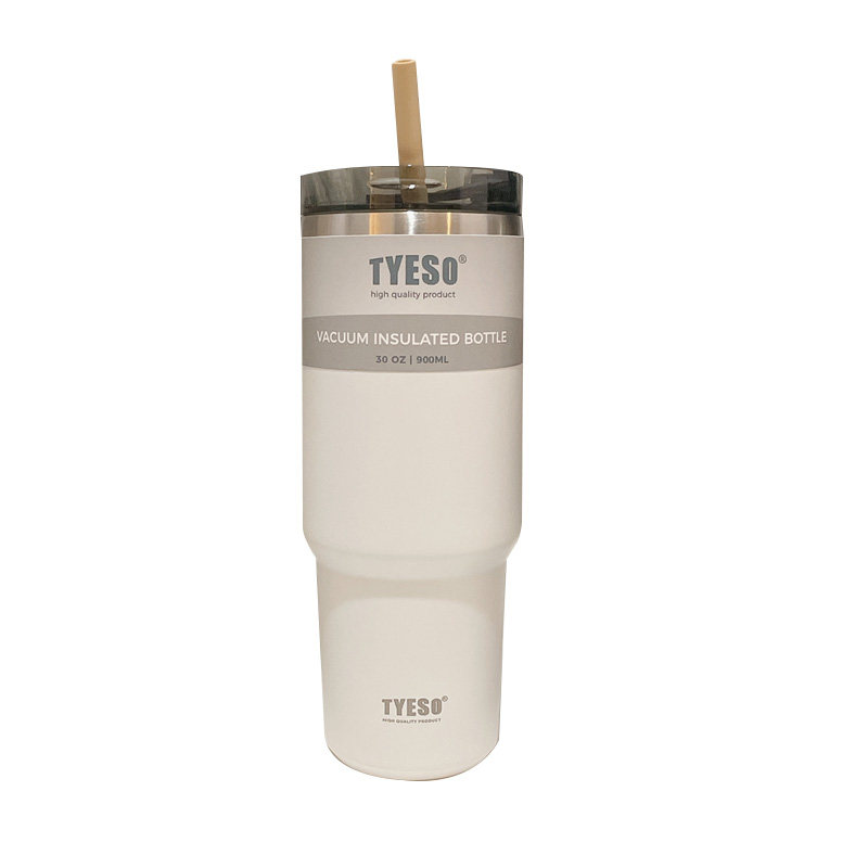 精选大容量带吸管不锈钢保温杯女夏季保冷办公室咖啡杯车载男简约