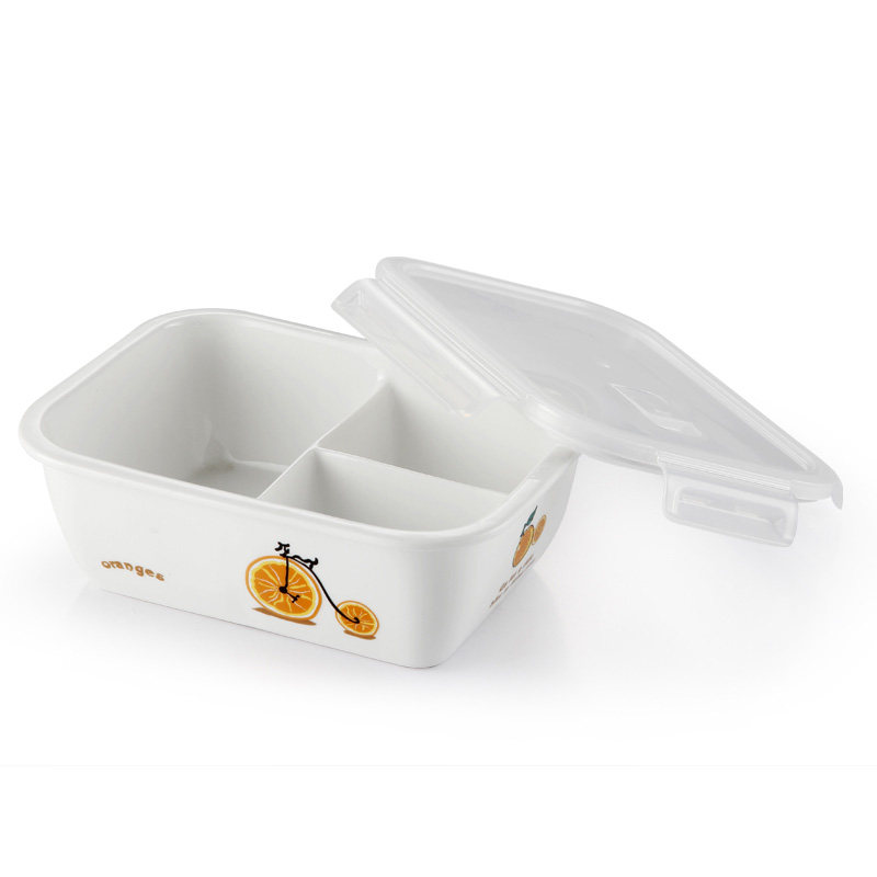 精选上班族分隔饭盒水果带盖分格陶瓷加热学生长方形微波炉专用保