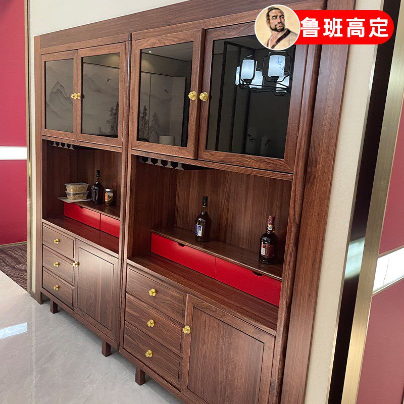 酒柜全屋定制乌金木全实木酒架客厅隔断板餐厅柜客厅内嵌到顶黑檀