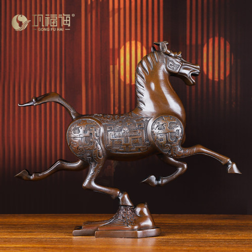 巩福海黄铜马摆件青铜色马踏飞燕家居办公室桌面装饰马到成功礼品