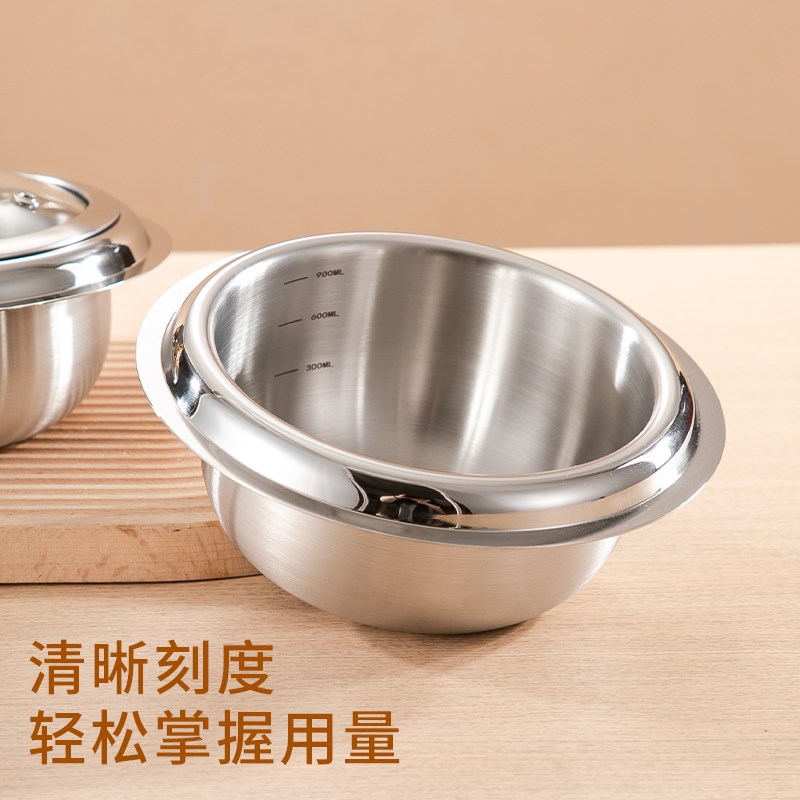 韩式304不锈钢拌饭锅泡面 面碗可加热家用商用拌饭拌面 面带盖子