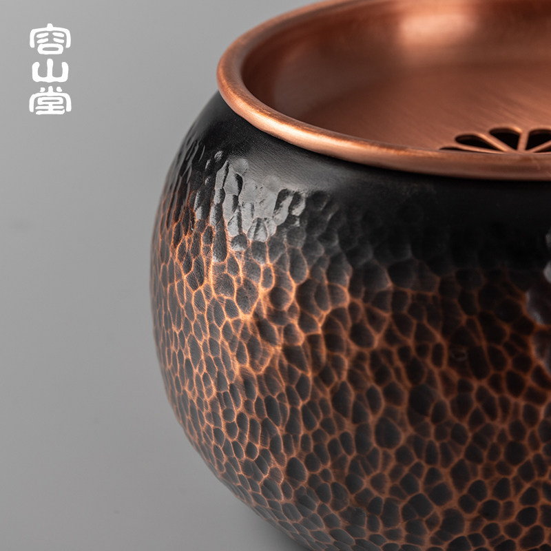 容山堂 手工纯铜建水 小号干泡台储水茶盘壶承茶渣桶功夫茶具配件