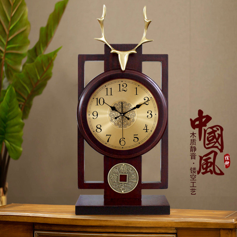 实木复古座钟桌面摆台式落地钟表客厅台钟新中式摆放时钟家用摆件
