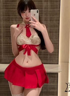 四季性感辣妹蕾丝透视交叉绑带纯欲蝴蝶结内衣衣黑色红色性感内衣