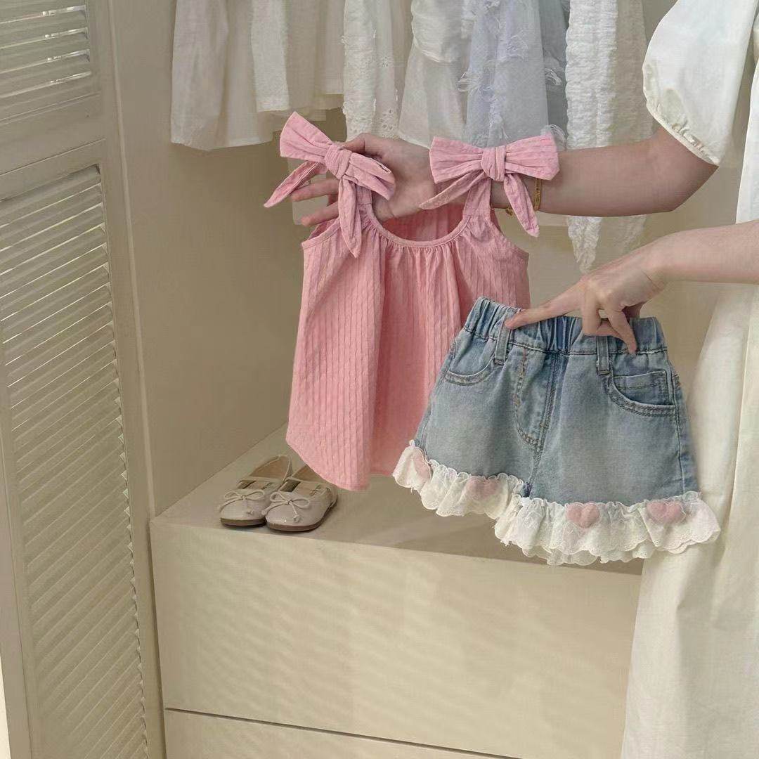 2025新款女童套装夏款儿童吊带背心牛仔短裤两件套女宝宝洋气夏装