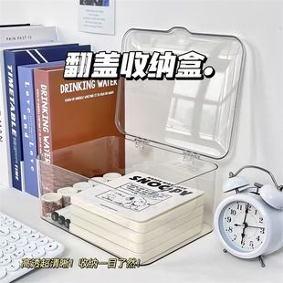 翻盖式桌面收纳盒透明亚克力防尘整理盒卧室宿舍办公室带盖收纳筐