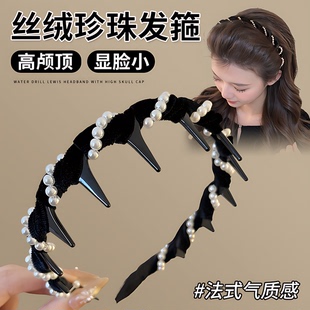 珍珠丝绒波浪发箍女日常外戴2025新款高颅顶头箍带齿防滑发卡头饰