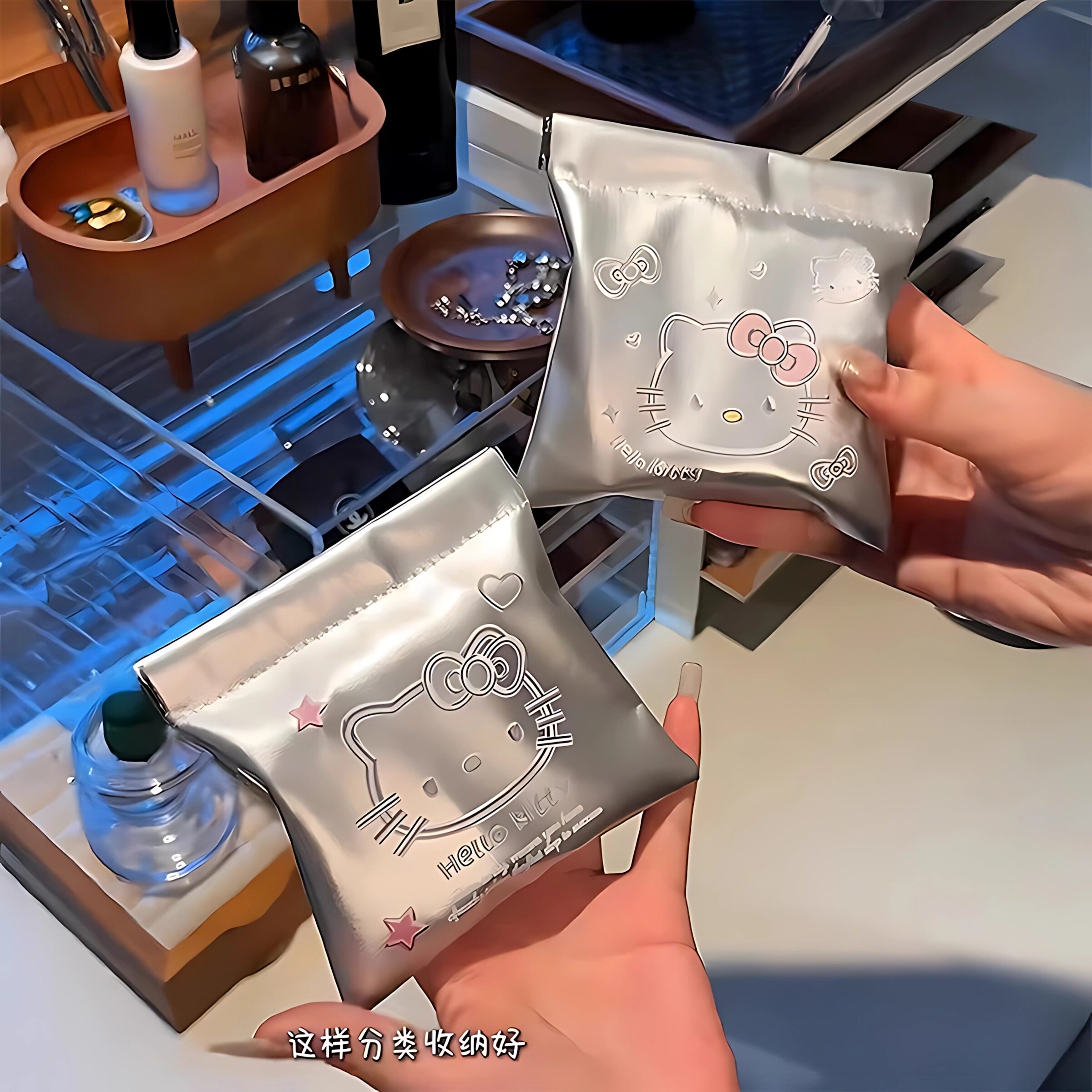 数据线收纳包自动闭合有线耳机随身袋弹片充电器口红包便携收纳袋