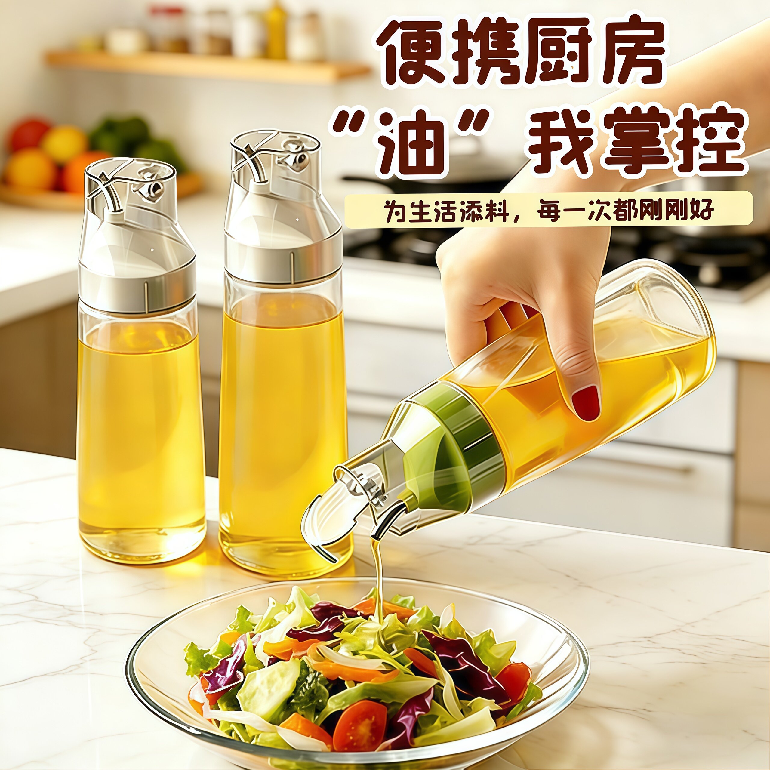自动开合挤压油壶家用带防尘盖调料瓶厨房酱油瓶番茄酱醋瓶香油瓶